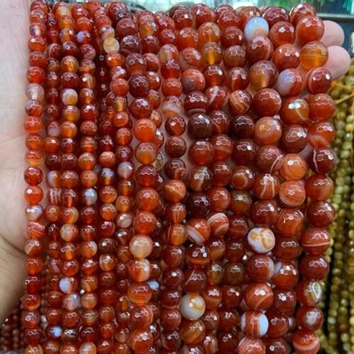 6-12mm Natural Red Agates Stone Beads 15'' Round Faceted DIY Loose Beads For Jewelry Making Women Men Beads Bracelets Necklace