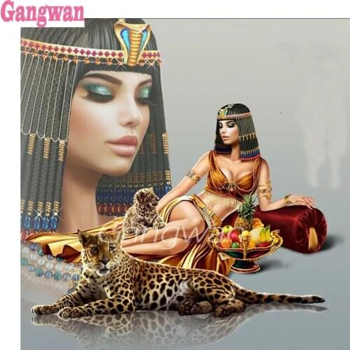 5d Diy Diamond Painting Egyptian Beauty, Cleopatra diamond rhinestone full square round diamond embroidery mosaic leopard decor