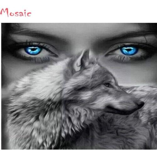 Diy diamond painting woman eyes and wolf square rhinestone diamond embroidery Portrait cross stitch mosaic pattern full drill