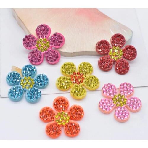 15Pcs 25mm Padded Flower Crystal Rhinestone Applique for DIY Clothes Shoes Hat Sewing Patches Headwear Decor Accessories E00