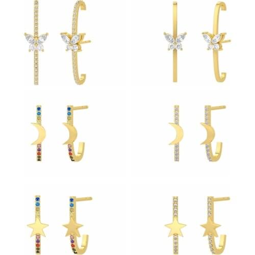 CANNER 925 Sterling Silver Earrings For Women Girl Butterfly Moon Star CZ Crystal Ear Rings Stud Piercing S925 Kolczyki Damskie