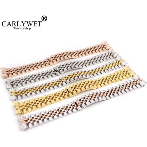 CARLYWET 20mm Silver Two Tone Rose Gold Wrist Watch Strap Bracelet Solid Screw Links Curved End For Datejust President