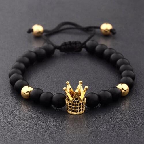 DOUVEI 6mm Pave Zircon Crown Weaving Bracelet Charm Men Handmade Black Matte Bracelets For Women Dropshipping ABL007