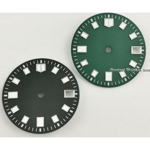 28.6mm Bliger/Sterile Watch Dial Black/Green Dial Only Fit For NH35 NH36 Case With Crown At 4 O'clock