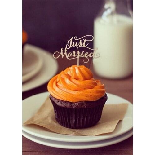 Wood just married cupcake topper for rustic wedding decoration cupcake decorating engagement / anniversary party 24pcs/lot