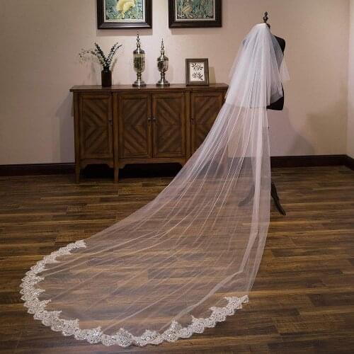 2 Layer White Ivory Cathedral Wedding Veils Long Lace Edge Bridal Veil with Comb Wedding Accessories Bride Wedding Veil