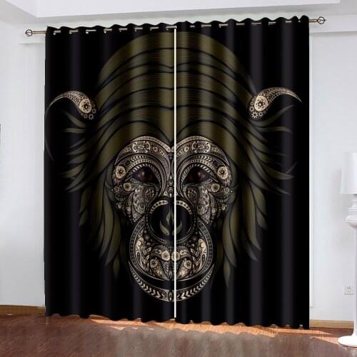Living Room Bedroom Shading Decorative Grommet Curtains Orangutan Pattern Home Textile Decorative Grommet Curtains
