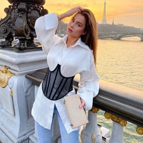 Fashion Womens Bandage Corset Waist See Through Female High Street Belt Sexy Mesh Shapewear Underbust Slim Lady Body Shaper