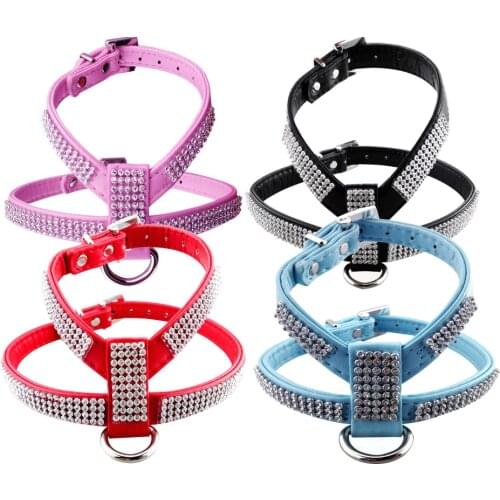 Bling Rhinestone Dog Harness Leather Dog Leash For Small Dog Puppy Cat Chihuahua Puppy Vest Harness szelki dla psa petshop