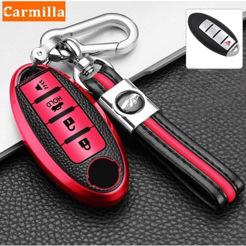 TPU Leather Car 4Button Key Case Cover Keychain for Infiniti Nissan Altima Maxima Murano Rogue Sentra 370z Protector Accessories