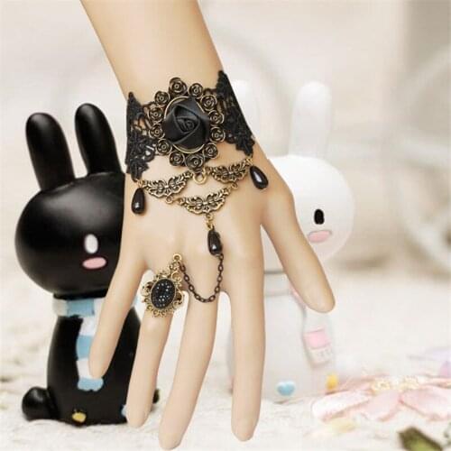 Fashion Vintage Handmade sex Accessories Metallic Rose Flower Womens Bracelet with Ring Intimate goods