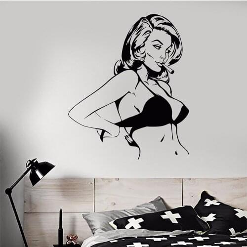 Fashion Women Vinyl Wall Decal Girl Sexy Pin Up Naked Women Retro Wall Stickers for Home Bedroom Decoration Accessories B340