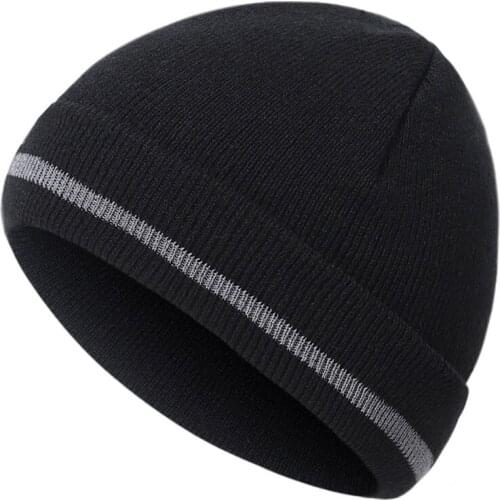 Mens Womens Autumn Winter Fluorescent Color Reflective Striped Knitted Hat For Male Female Warm Cold Cap Unisex Beanie Bone C7