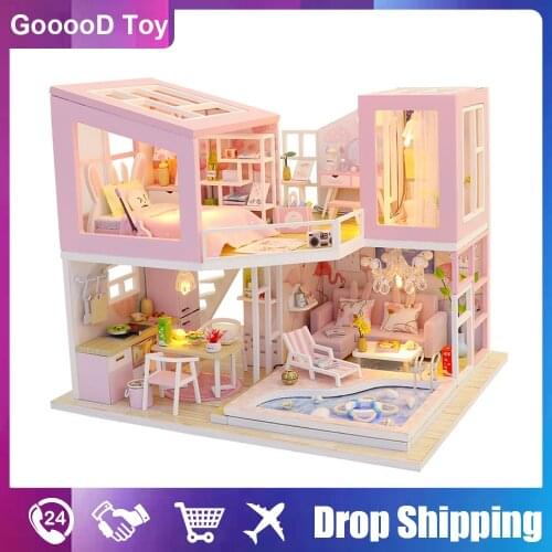 Handmade DIY Doll House kit Wooden House for dolls Toys girls room miniature building kit furniture dollhouse home Birthday Gift