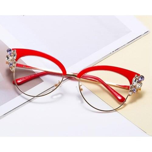 New Rhinestone Cat Eye Clear Glasses Frame Blue Light Glasses Optical Glasses Frame Spectacle Gafas Radiation Protection Eyewear