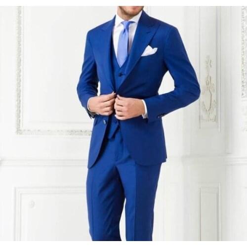 New Arrival Royal Blue Mens Business Suits Groom Tuxedos Wedding Dress Prom Party Suits (Jacket+Pants+Vest+Tie) NO:2
