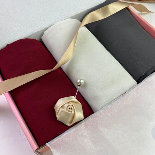 Plain Bubble Chiffon Scarf Hijab With box Solid Color Muslim Women Headscarf Shawls Foulard Scarf Accessories