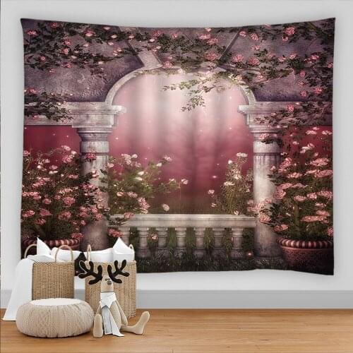Psychedelic Flowers Tapestry Wall Hanging European Arch Dream Forest Pattern Beach Wall Tapestry landscape Backdrop Wall Cloth