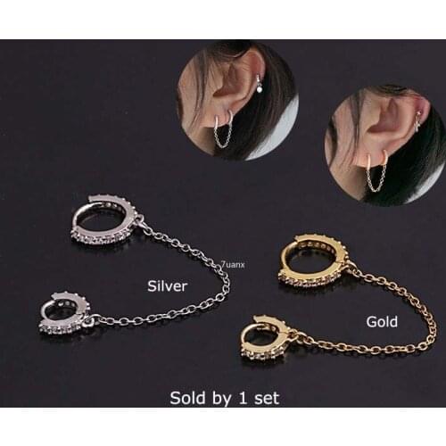 1 Set Copper Zircon Hoop Dangke Earring Helix Lobe Piercing Gold Silver