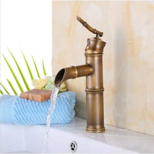 Bathroom bamboo shape faucet Basin Mixer Taps Antique Brass Finished Hot&Cold Mixer Taps Deck Mounted Faucet AF1022