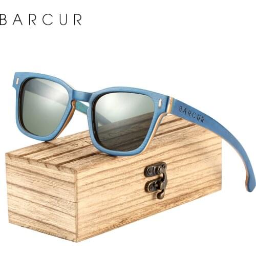 BARCUR Design Wood Women Sunglasses Fashion Polarized Men Sun Glasses Wooden Frame UV400