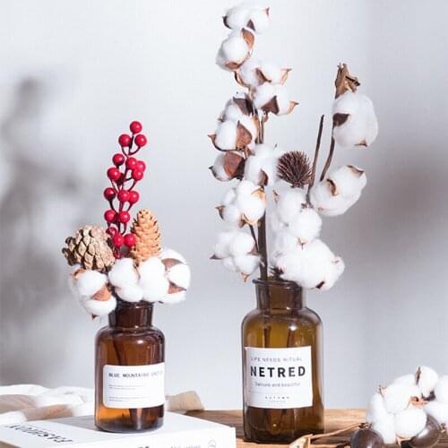 Naturally Dried Cotton Stems Farmhouse Artificial Flower Filler Floral Decor Fake Cotton Flower DIY Garland Home Wedding Decor