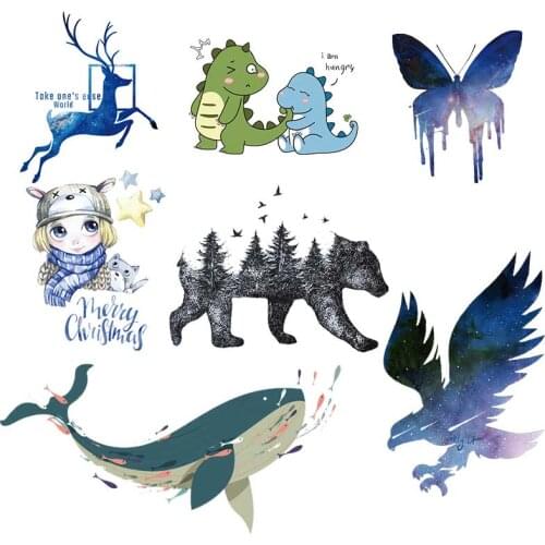 Cartoon Animal Heat-Transfers For Clothing Applique Patches Iron on Transfers For Clothing Stripes on Clothes Stickers DIY