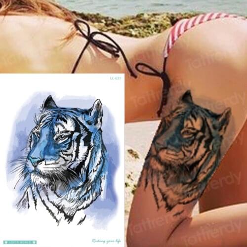 Tiger Temporary Tattoo Sticker for Men Fake Body Art Animals Lion Tattoos Fashion Women Hot Design Sticker Waterproof Tatoo Big