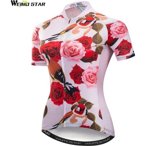 Weimostar Rose Cycling Jersey Women Summer Breathable Sport Bicycle Clothing Camisa Ciclismo Ladies Short Sleeve MTB Bike Jersey