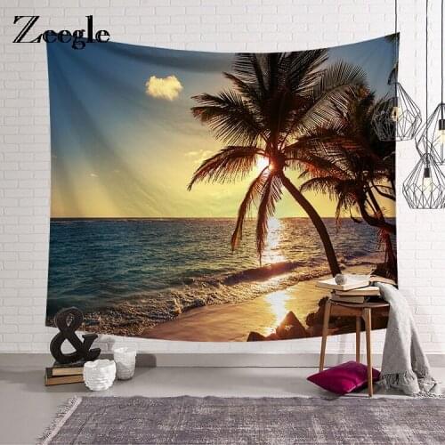Zeegle Coconut Palm Beach Scenery Wall Hanging Tapestry Bedspread Yoga Picnic Mat Blanket Bed Table Cloth 150x130/200x150cm