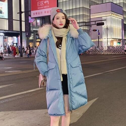 Women newest hooded long duck down jacket with fur collar female fashion Korean style coat lady popular waist thickened jackets