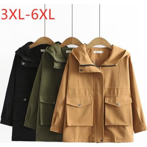 New 2021 Ladies Autumn Winter Plus Size Hoodie Windbreake For Women Large Loose Casual Pocket Khaki Zipper Coat 3XL 4XL 5XL 6XL