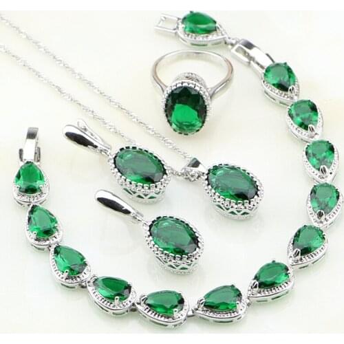 Crown Green Birthstones 925 Sterling Silver Costume Jewelry Sets For Women Engagement Earrings/Pendant/Necklace/Rings/Bracelets