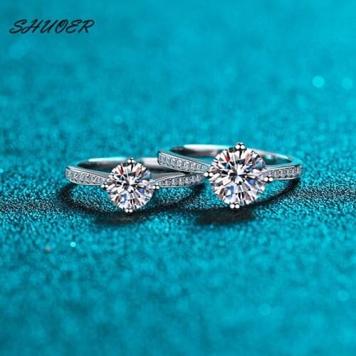 Classic 925 Sterling Silver Round Brilliant Cut Pass Diamond Tester 1-3 Carat D Color Moissanite Four-prong Ring Women Jewelry