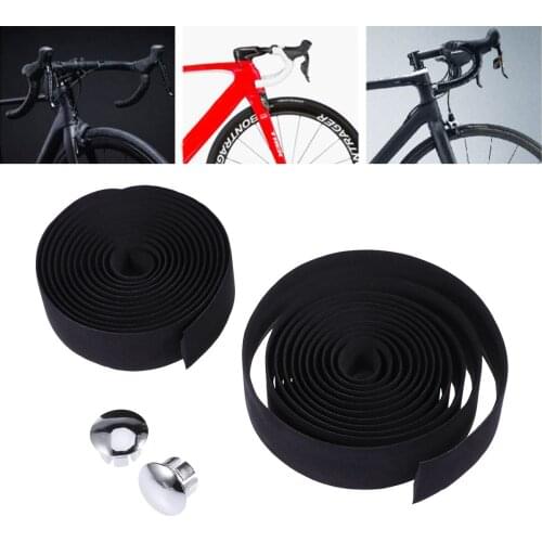 1pair Handlebar Tape Wrap Road Bike Lightest Bar Ribbon Cork with End Plugs and Self-Adhesive Strips(Black)