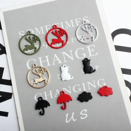 10pcs Mix Metal Elk umbrella clouds Enamel Charms For Earring Bracelet Dangle Assorted Mixed Lot Jewelry Making