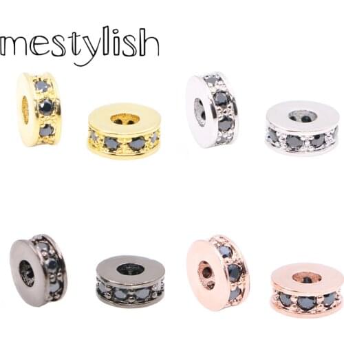 10pcs/Lot 7MM Flat Side Brass Micro Pave Cubic Zirconia Rondelle Stoppers Spacer Beads Fit Anil Arjanda Bracelets Diy Making