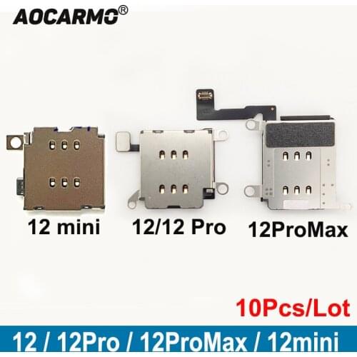 10Pcs/Lot Single Dual Sim Card Tray Socket Reader Holder Flex Cable Repair Parts For iPhone 12 / 12 Pro / 12Pro Max / 12 mini