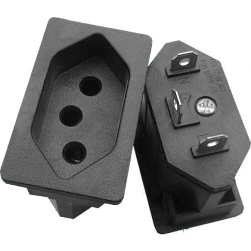 2 IN 1, EU 2-Pin, Brazilian 3-Pin Power Outlet Socket Panel Mount Receptacle AC100~250V 10A