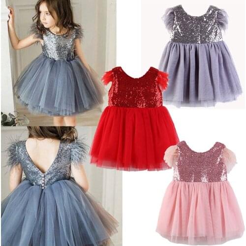 2020 New Summer Girls Dress Children Clothing Girls Clothes Sequined eather Mesh Princess Dress Baby Girls Clothing