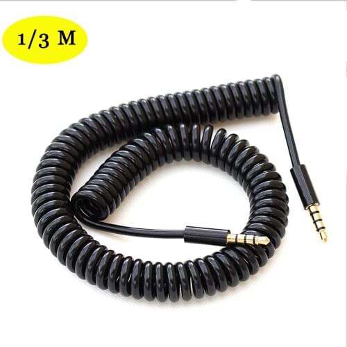 3ft 4-Pole Spring Coiled 3.5mm Aux Cable w/ Mic Gold Stereo Audio Auxiliary Cord Jack Aux Audio Cable Jack to Jack Speaker Cable