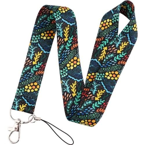30pcs Bohemian style Leaves Lanyard Key Phone Holder Funny Neck Strap With Keyring ID Card DIY Animal webbings ribbons Hang Rope