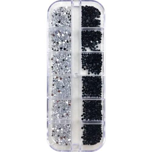 3000pcs 2mm Rhinestones Nail Decoration Round Black Clear Glitters With Hard Case DIY Nail Art Decorations