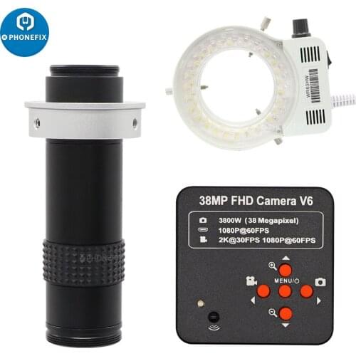 38MP CMOS USB Microscope Camera 080P HDMI Industrial Digital Video HD Camera Set 120X C mount lens +LED Light Soldering Repair