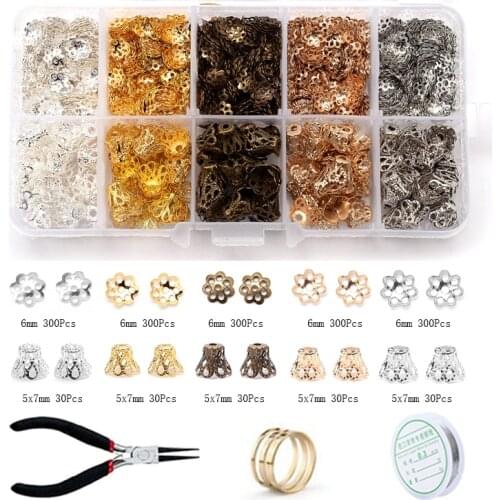 New Alloy Accessoy Jewelry Findings Set Jewelry Making Tools Hollow Flower Bead Caps Jewelry Making Supplies Kit Approx 1600Pcs