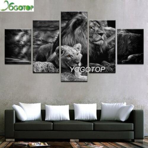 DIY Diamond Painting Black White Animal Full mosaic Diamant Embroidery Handcraft Kit 5 Piece King Of The Forest Lions ML1072