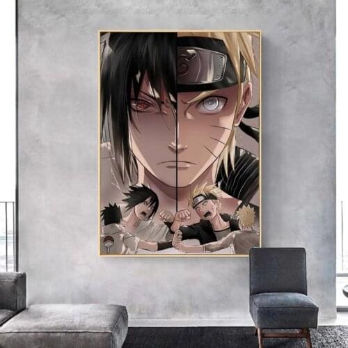 Naruto and Sasuke Anime Poster Wall Decoration Art painting printed on canvas Modern Home Living Room Decor Mural Caudros