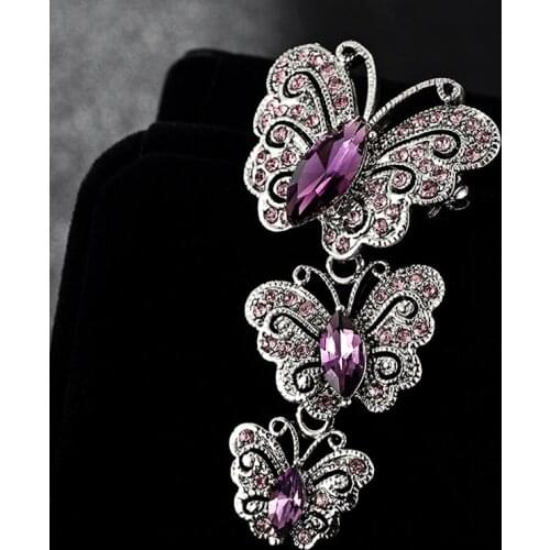 Big Brand Fashion Korean Jewelry Antique Silver Vintage Butterfly Brooches Shiny Noble Austrian Crystal Broches Femininos Bijoux