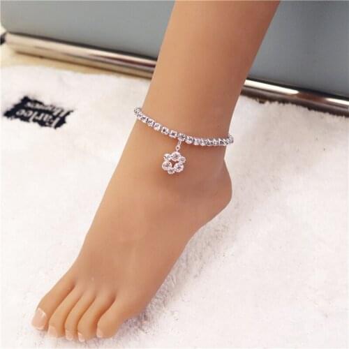 2021 New Fashion Silver Color Delicate Petals Rows Bracelet Anklet Ankle chain Rhinestones Foot Jewelry Crystal Bracelet