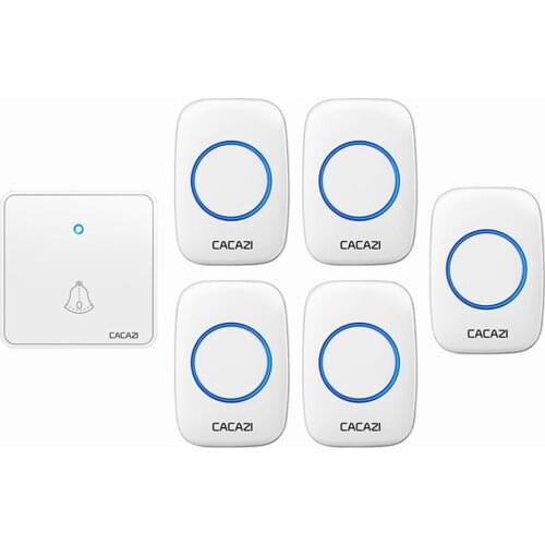 CACAZI Home Wireless Night Light Doorbell Waterproof 0-110DB 60 Chimes CR2032 Battery US EU UK Plug 1 Transmitter 5 Receiver